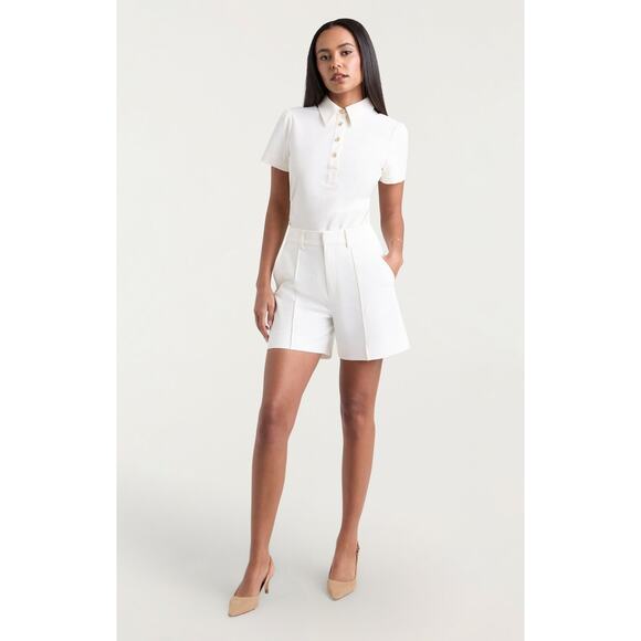 Cinq à Sept Kallen Jersey Pleated Shorts - 2 - Ivory - Picture 2 of 4